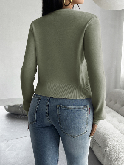 Casual solid color cardigan long sleeve sweater