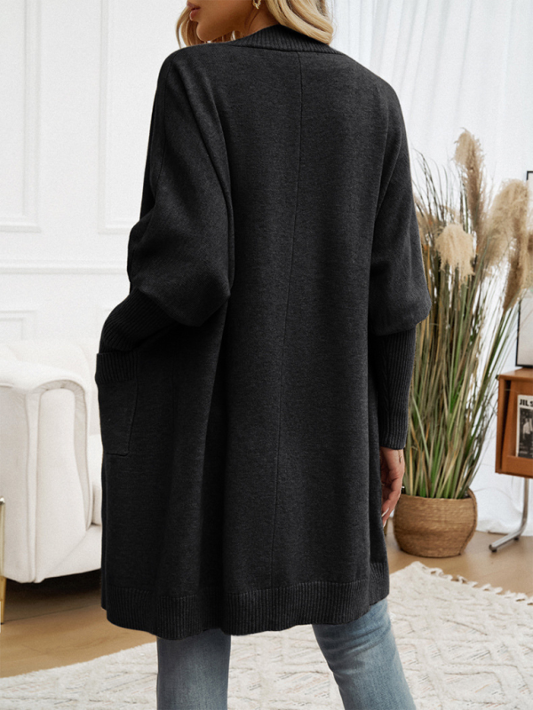 Batwing Sleeve Cardigan Solid Color Sweater Jacket