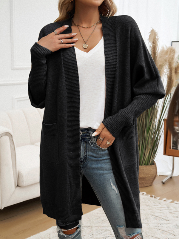 Batwing Sleeve Cardigan Solid Color Sweater Jacket