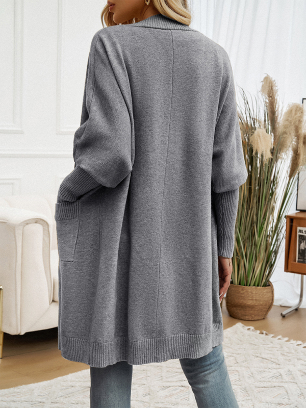 Batwing Sleeve Cardigan Solid Color Sweater Jacket