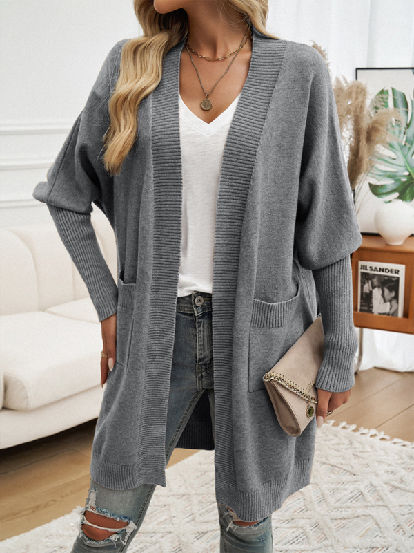 Batwing Sleeve Cardigan Solid Color Sweater Jacket