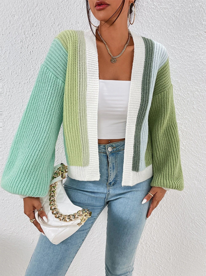 Stylischer Strick-Cardigan mit Kontrastfarben 