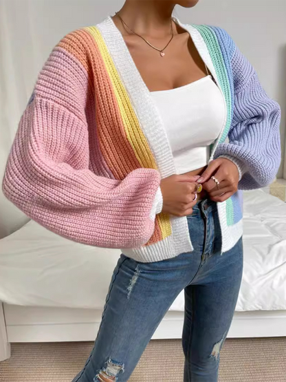 Stylischer Strick-Cardigan mit Kontrastfarben 