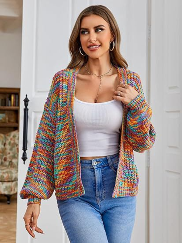 Stylish Knitted Cardigan with Contrast Colors