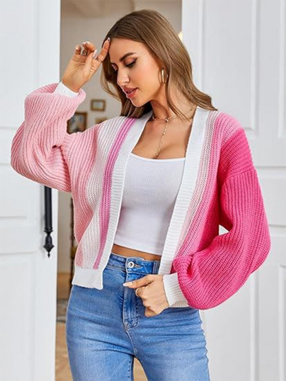 Stylischer Strick-Cardigan mit Kontrastfarben 