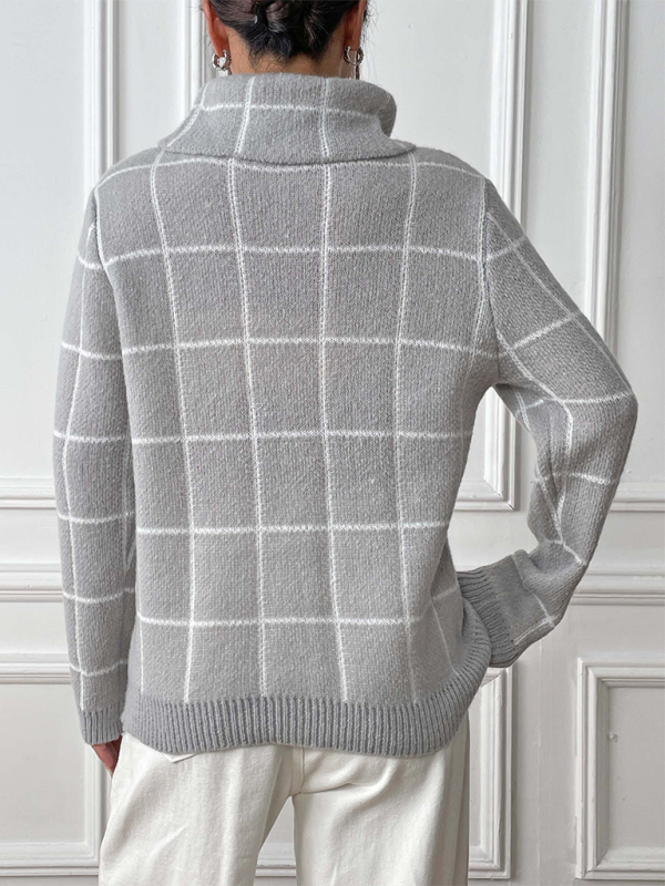 Rollkragenpullover mit kontrastierendem Karomuster 