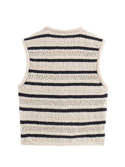 V-neck striped knitted vest