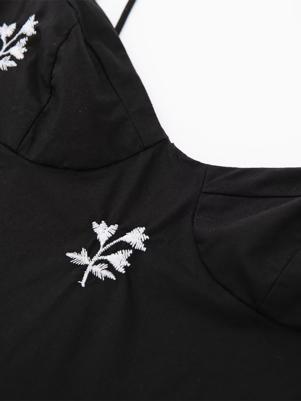 Flower suspender embroidered waist dress