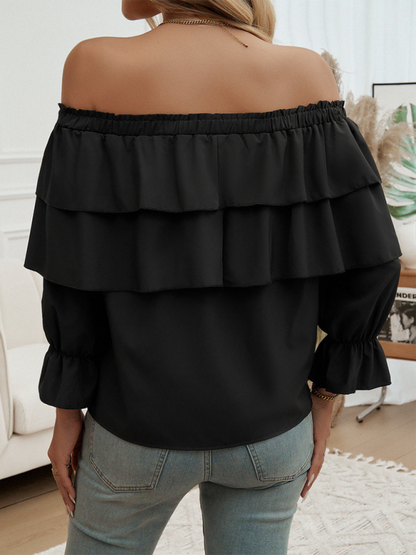 Locker sitzendes, plissiertes Off-Shoulder-Top mit Ballonärmeln 