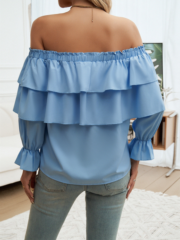 Locker sitzendes, plissiertes Off-Shoulder-Top mit Ballonärmeln 