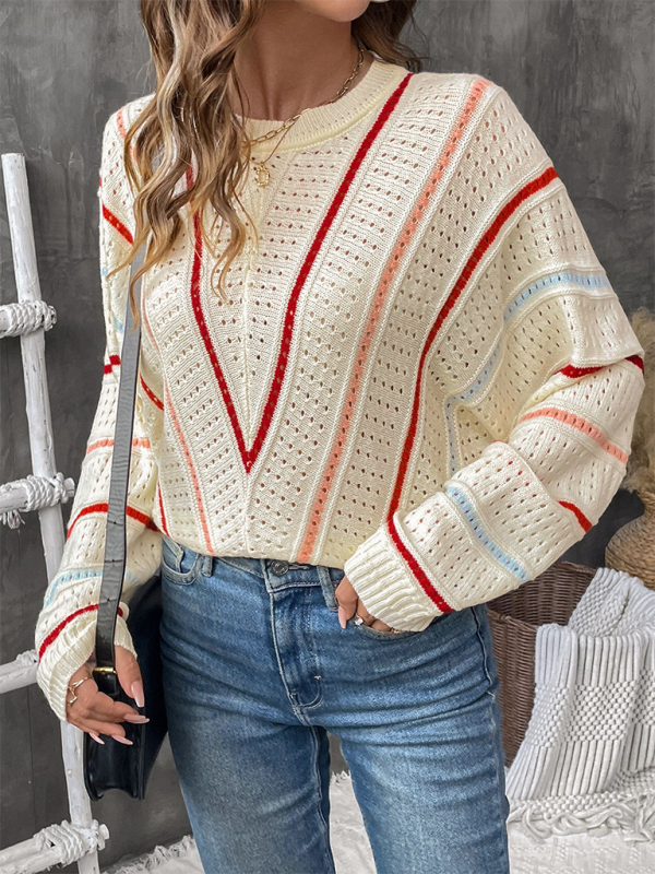 Bunt gestreifter Pullover Rundhalspullover Pullover 