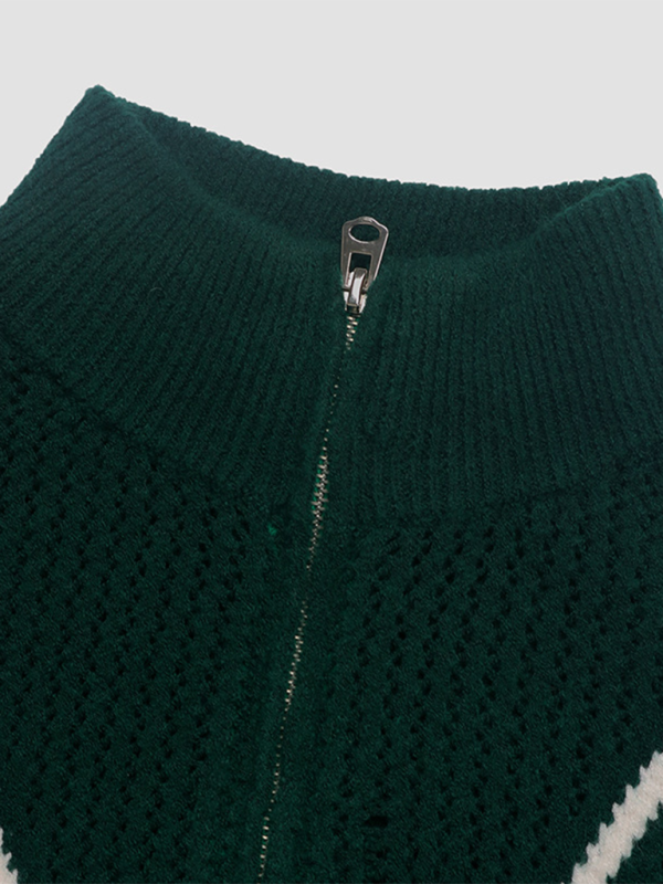 New knitted pullover retro dark green lapel sweater