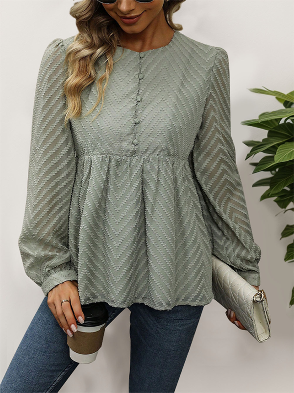 Solid color long sleeve jacquard shirt