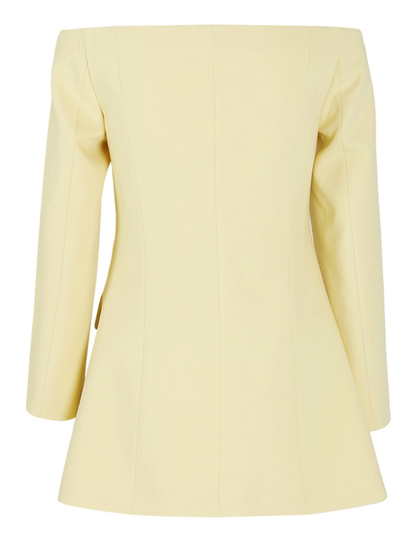 Off-shoulder one-shoulder collar goose yellow suit jacket single-breasted mid-length dress