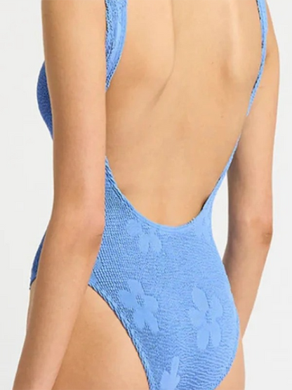 Solid color open back one piece swimsuit