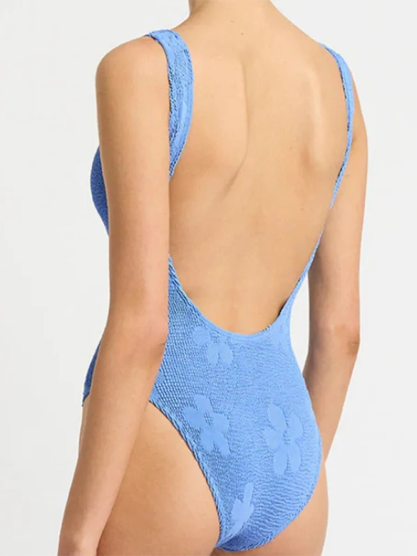 Solid color open back one piece swimsuit