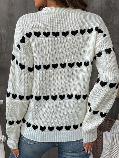 White Long Sleeve Heart Sweater