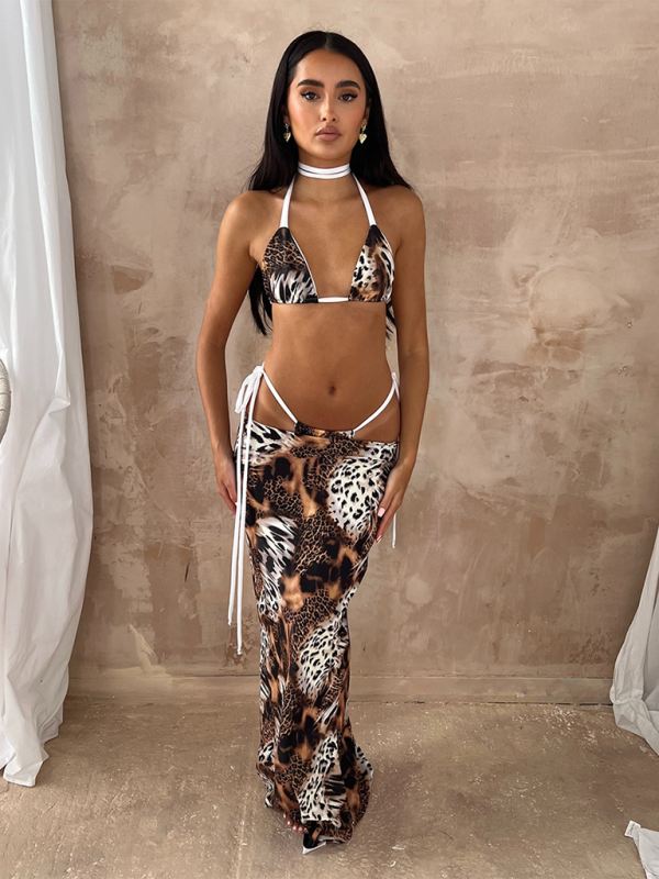 Leopard print sexy bikini three piece set