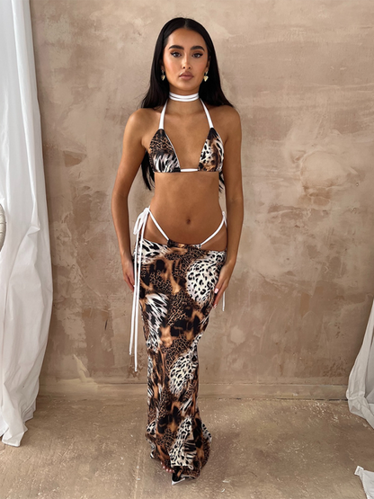 Sexy dreiteiliges Bikini-Set mit Leopardenmuster 