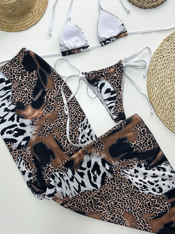 Sexy dreiteiliges Bikini-Set mit Leopardenmuster 