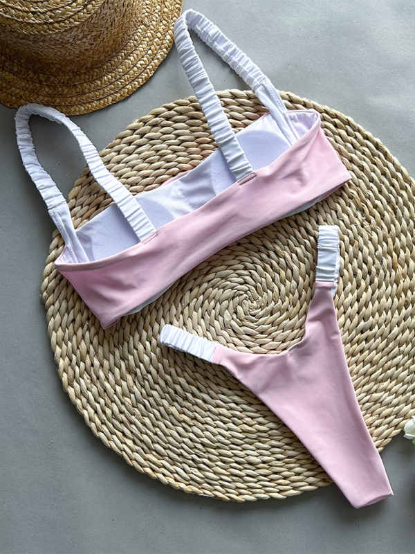 Sexy contrast color stitching two-piece swimsuit