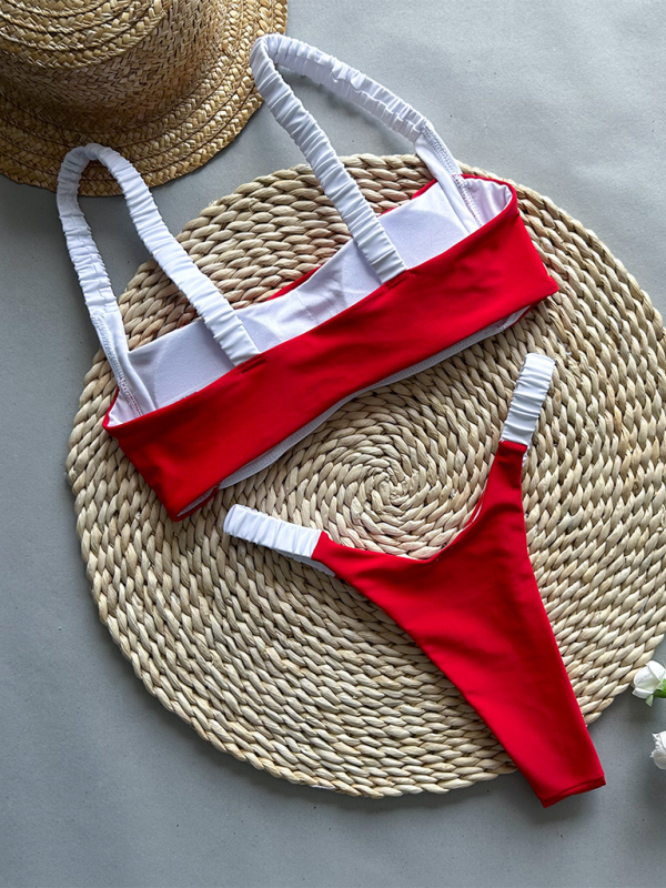 Sexy contrast color stitching two-piece swimsuit