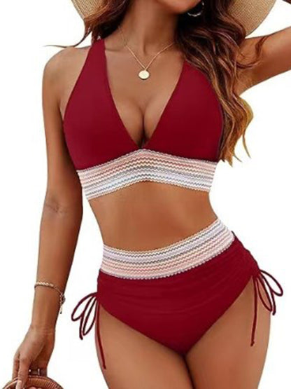 High waist two piece set V neck tie bikini