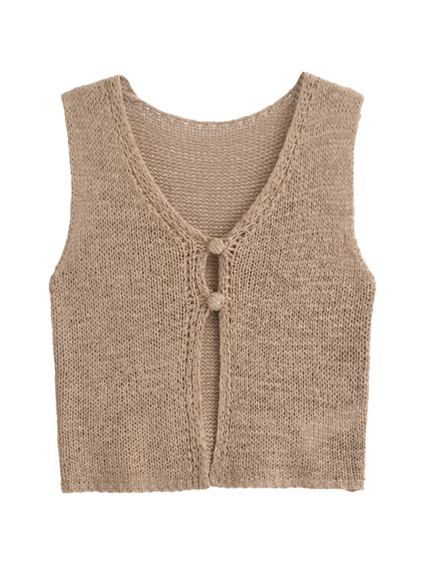 Fashionable sweet and spicy two-button short knitted vest