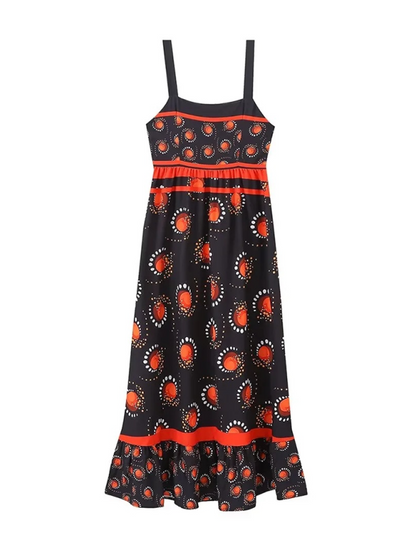 Positioned print suspender dress