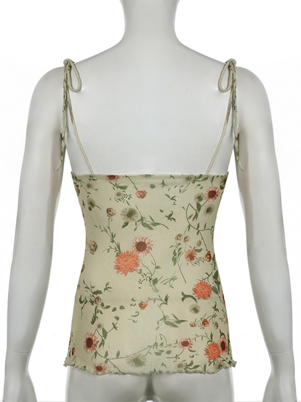 New floral print double-breasted lace-up vest