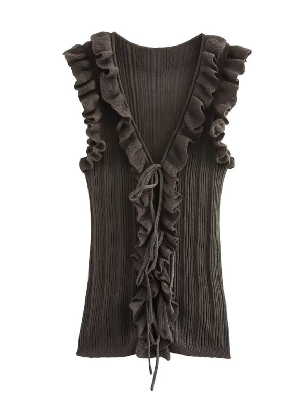 Fashionable vest ruffled sleeveless sweater