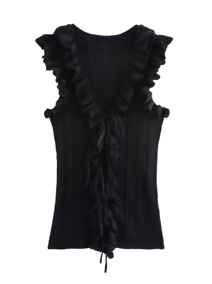 Fashionable vest ruffled sleeveless sweater