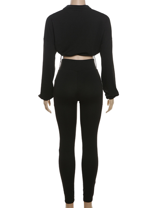 New sexy drawstring waist belly top high waist tight pants Suit