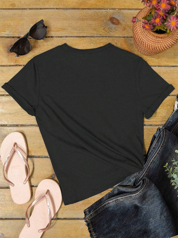 Bowknot Printed Round Neck T-shirt Loose and Versatile Round Neck Short Sleeves