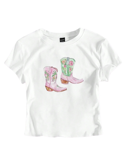 Y2K Boots Print Short Fashion Hot Girls T-Shirt