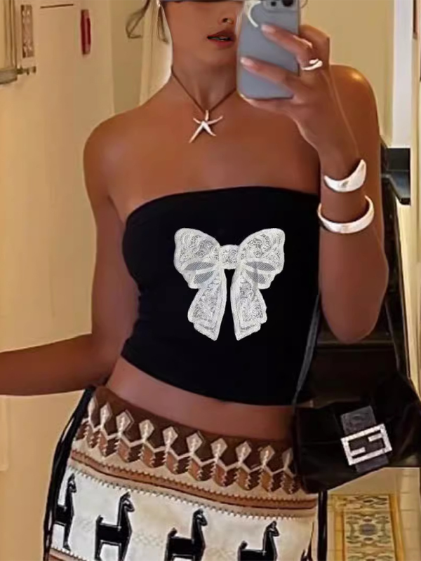 Ärmelloses Tube-Top mit personalisiertem Druck, Y2K-Top