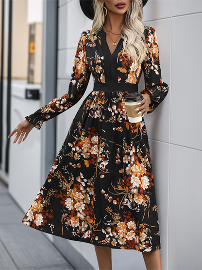 Fashion Printed Midi Fall Dress