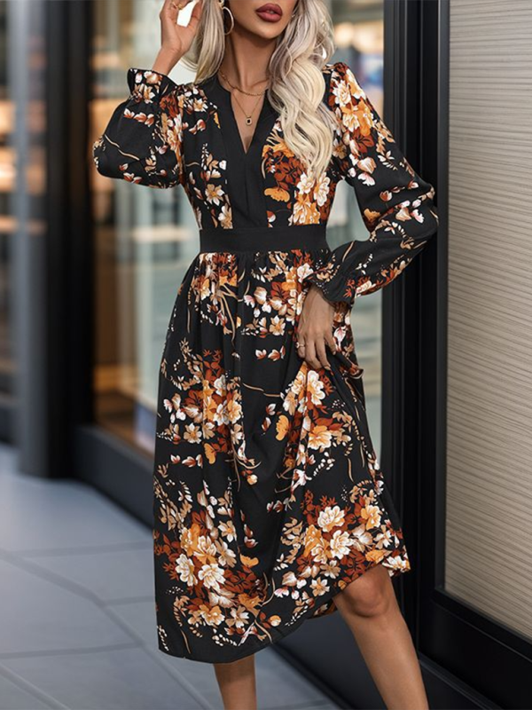 Fashion Printed Midi Fall Dress