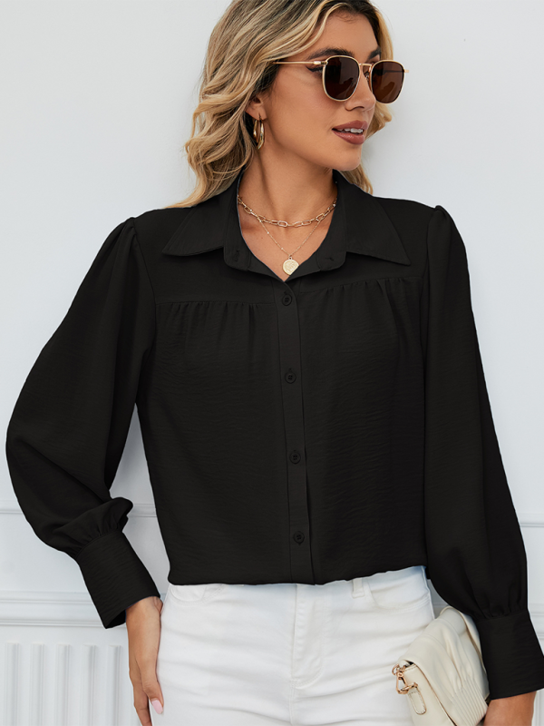 New chiffon loose long-sleeved button-down shirt top