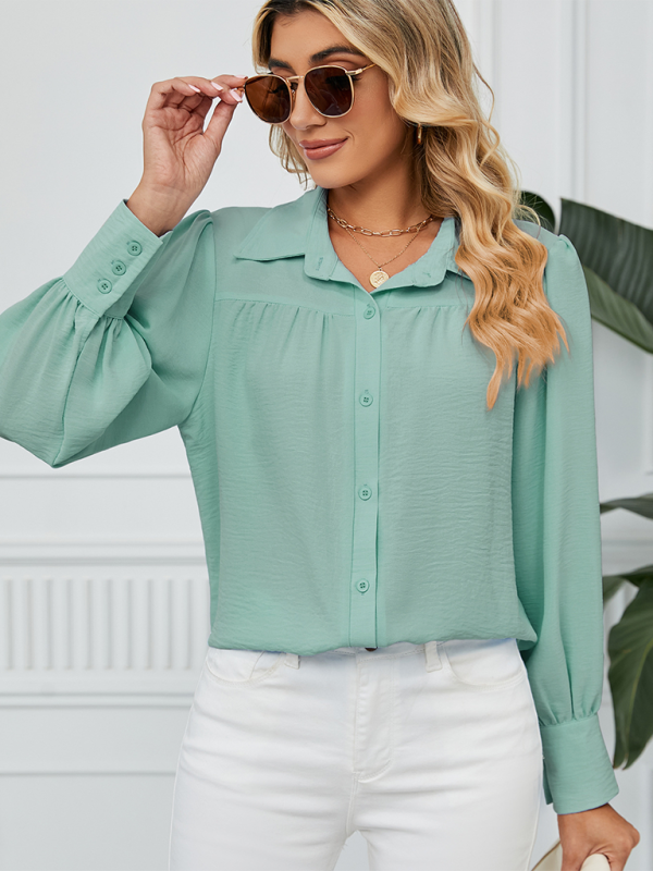 New chiffon loose long-sleeved button-down shirt top