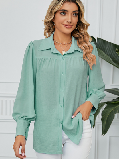 New chiffon loose long-sleeved button-down shirt top