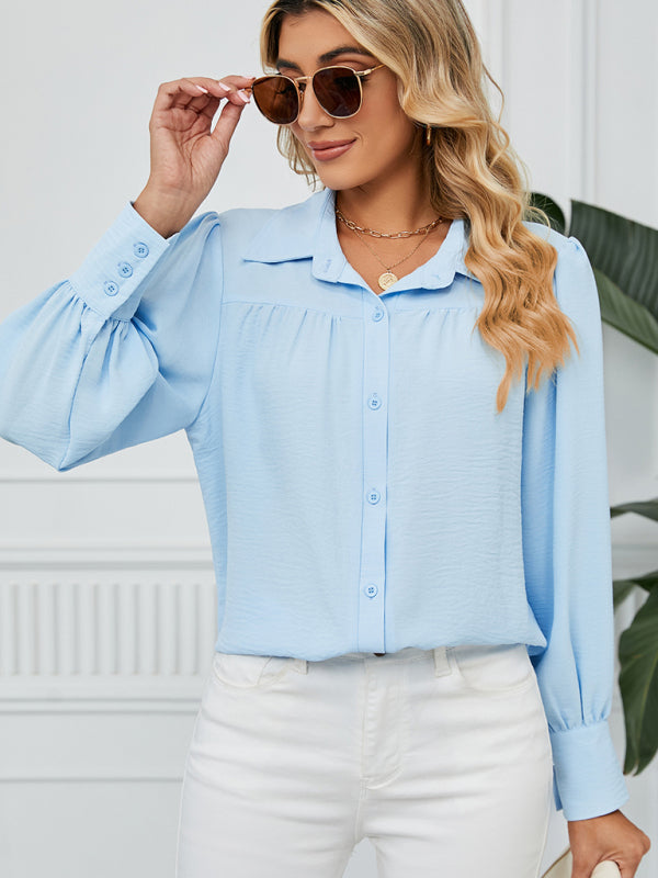 New chiffon loose long-sleeved button-down shirt top