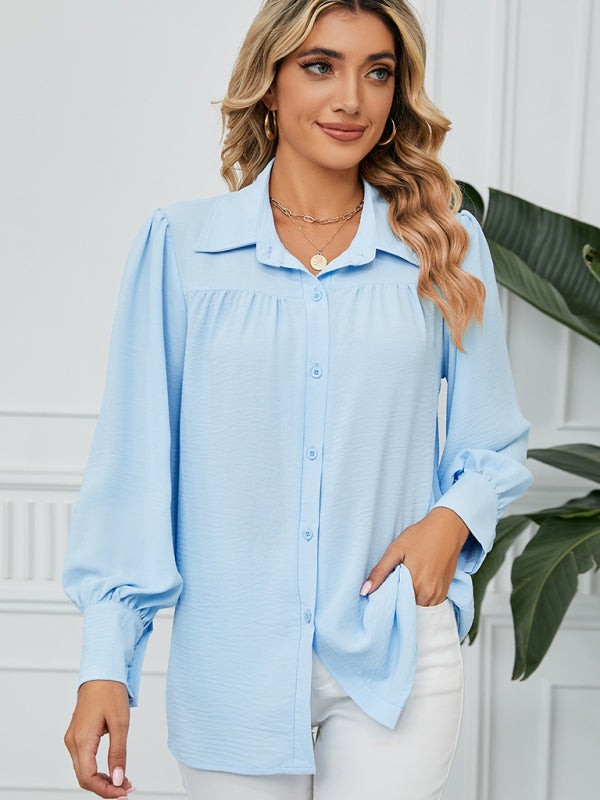 New chiffon loose long-sleeved button-down shirt top