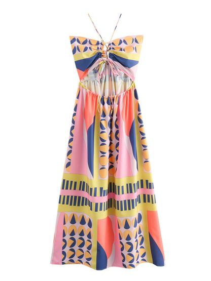 New Fashion Holiday Style Halter Neck Printed Tube Top Long Dress