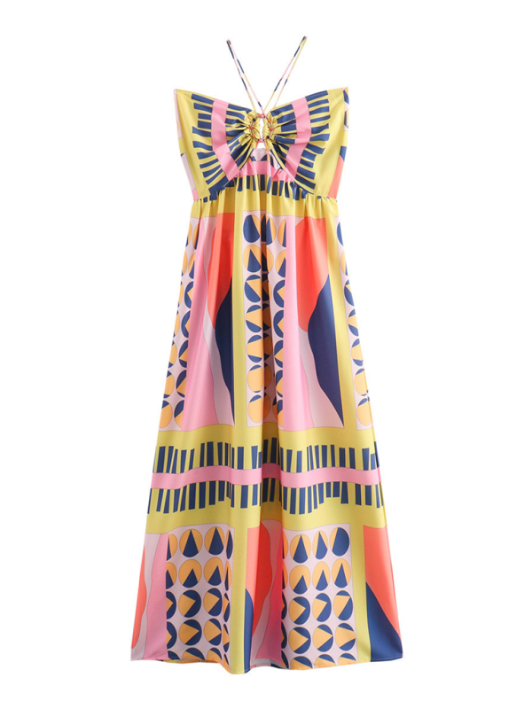 New Fashion Holiday Style Halter Neck Printed Tube Top Long Dress