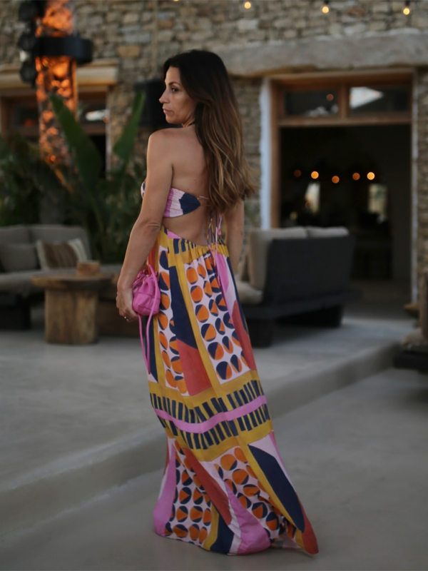 New Fashion Holiday Style Halter Neck Printed Tube Top Long Dress