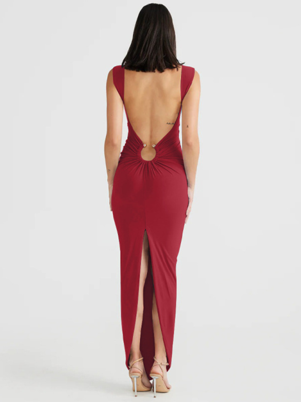 Sexy V-neck backless slit slim dress