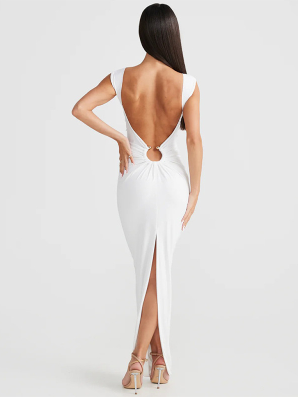 Sexy V-neck backless slit slim dress