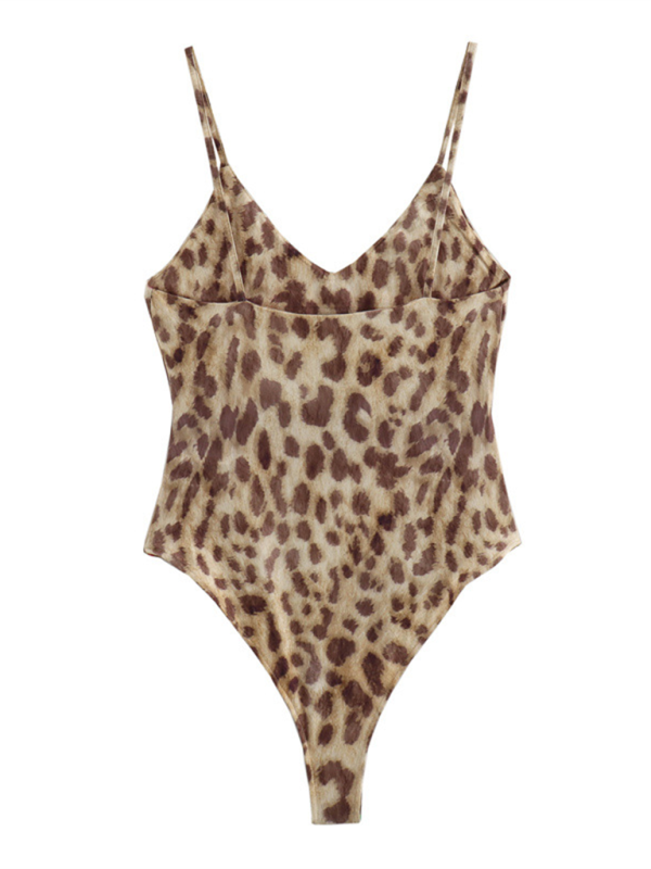 New Leopard Print Pullover V-Neck Suspender Bodysuit/Short Casual Pants