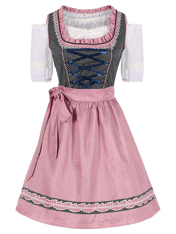 German Munich Oktoberfest pink plaid beer skirt cosplay stage performance costume